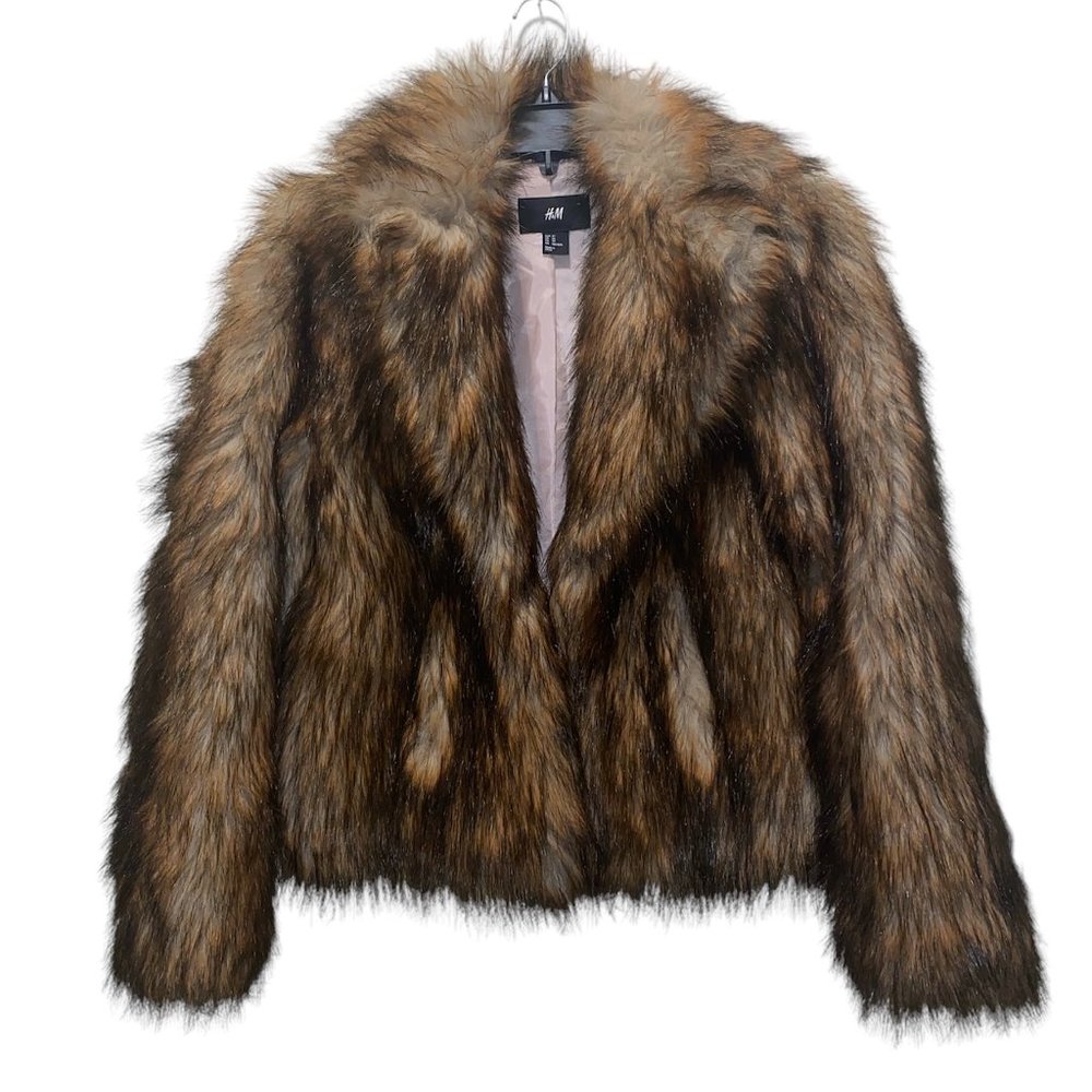 H&M Cream, Brown and Black Faux Fur Coat
